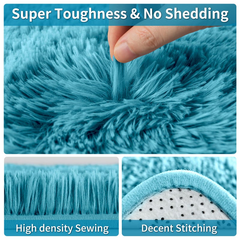 Merelax Soft Modern Indoor Large Shaggy Rug for Livingroom Bedroom Dorm Kids Room Home Decorative, Non-Slip Plush Fluffy Furry Fur Area Rugs Comfy Nursery Accent Floor Carpet 6x9 Feet, Teal Blue - Image 4